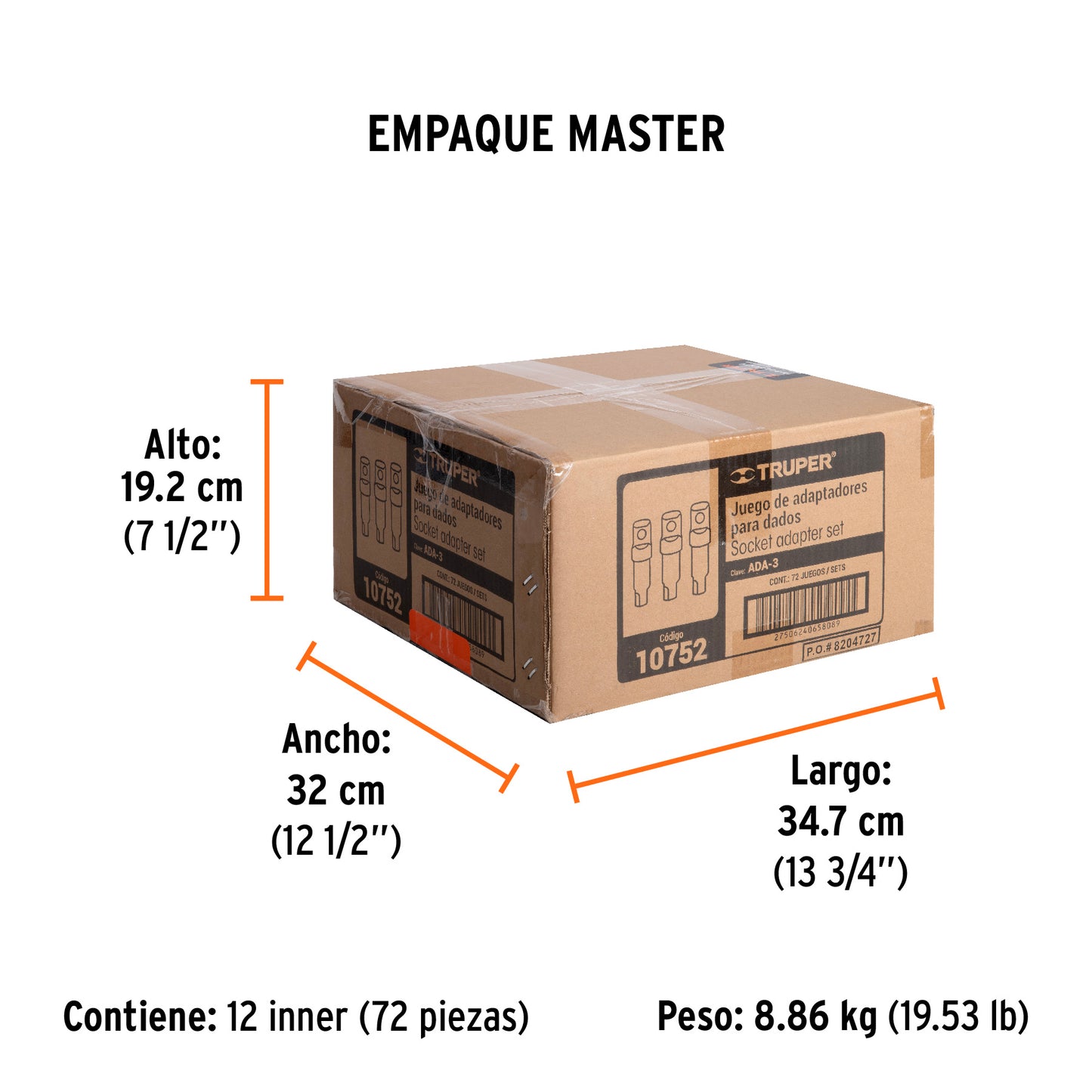Juego de 3 Adaptadores para Dados de 1/4", 3/8" y 1/2"