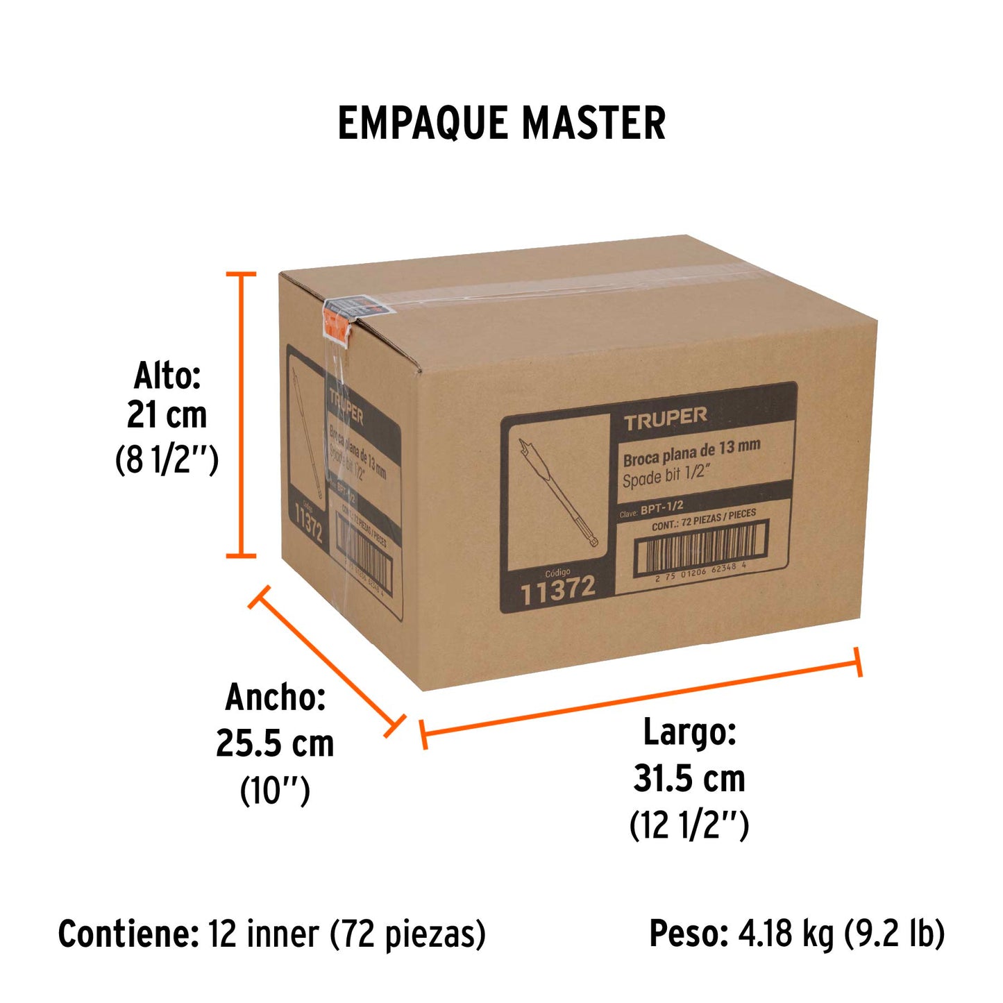 Broca Plana de Manita 1/2" para Madera, Truper