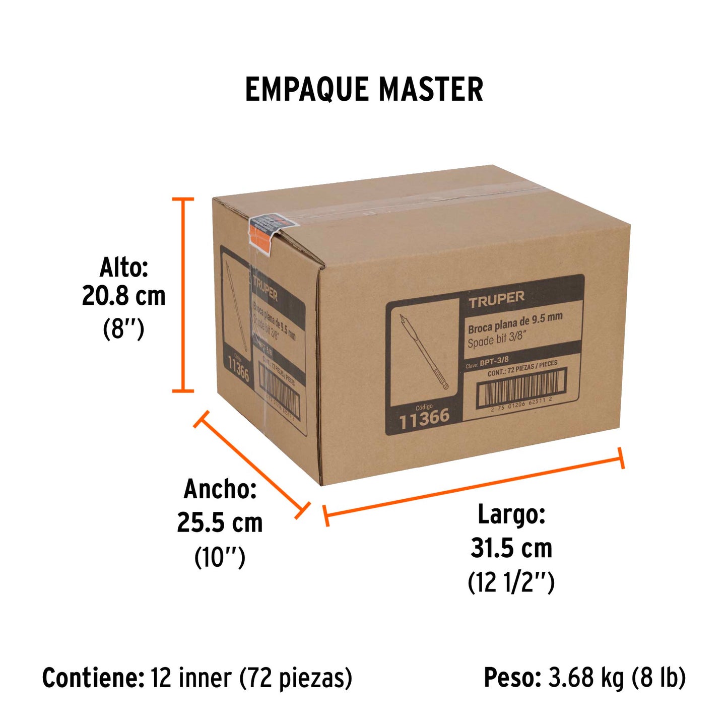 Broca Plana de Manita 3/8" para Madera, Truper
