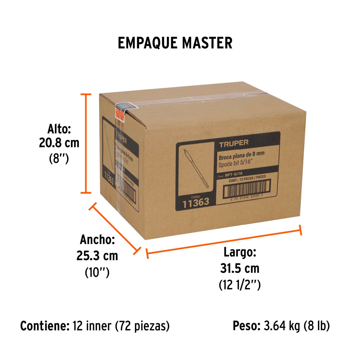 Broca Plana de Manita 5/16" para Madera, Truper