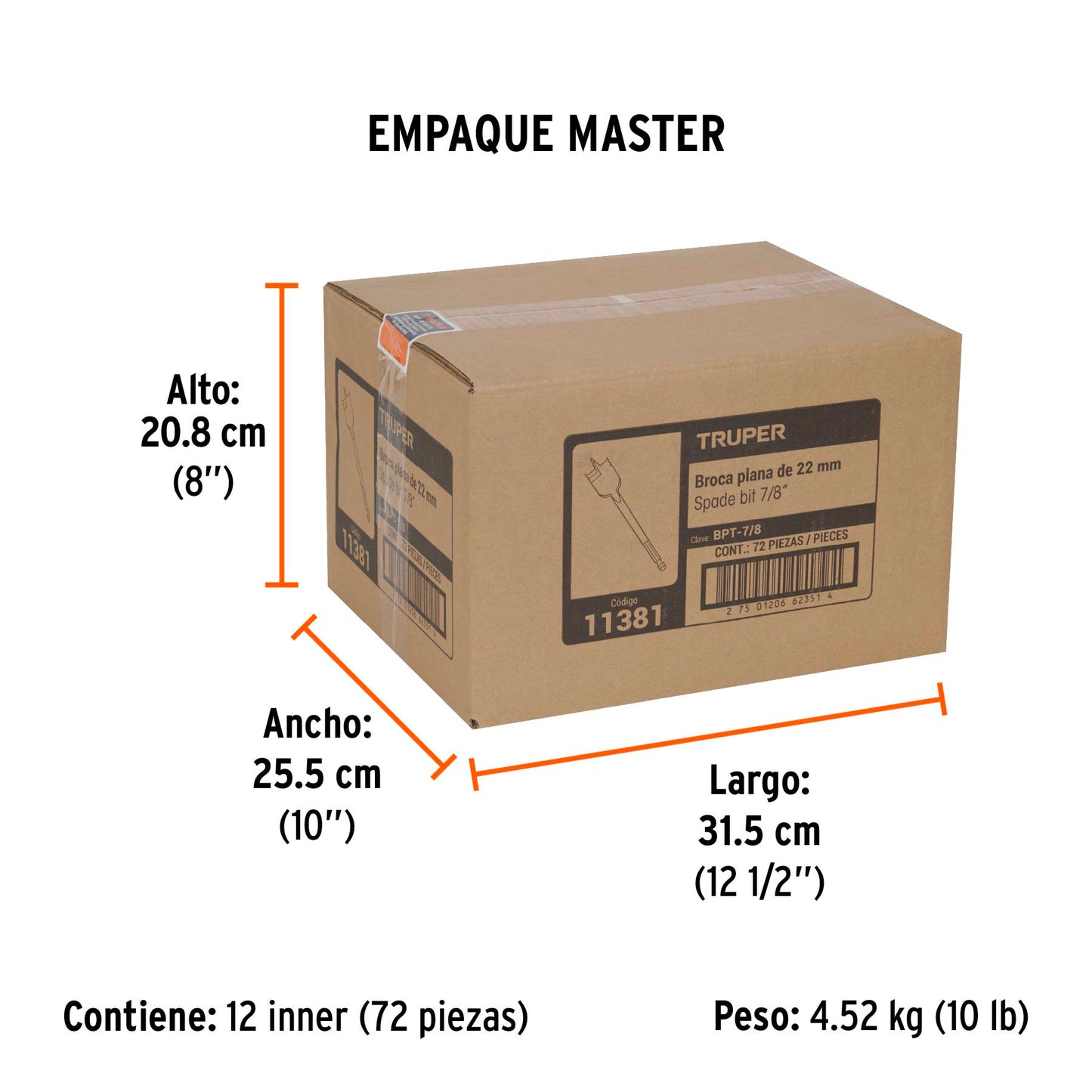 Broca Plana de Manita 7/8" para Madera, Truper