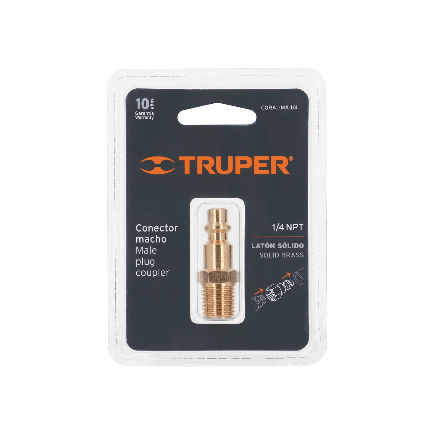 Conector Rápido de Latón, Macho, Cuerda 1/4" Npt, Truper