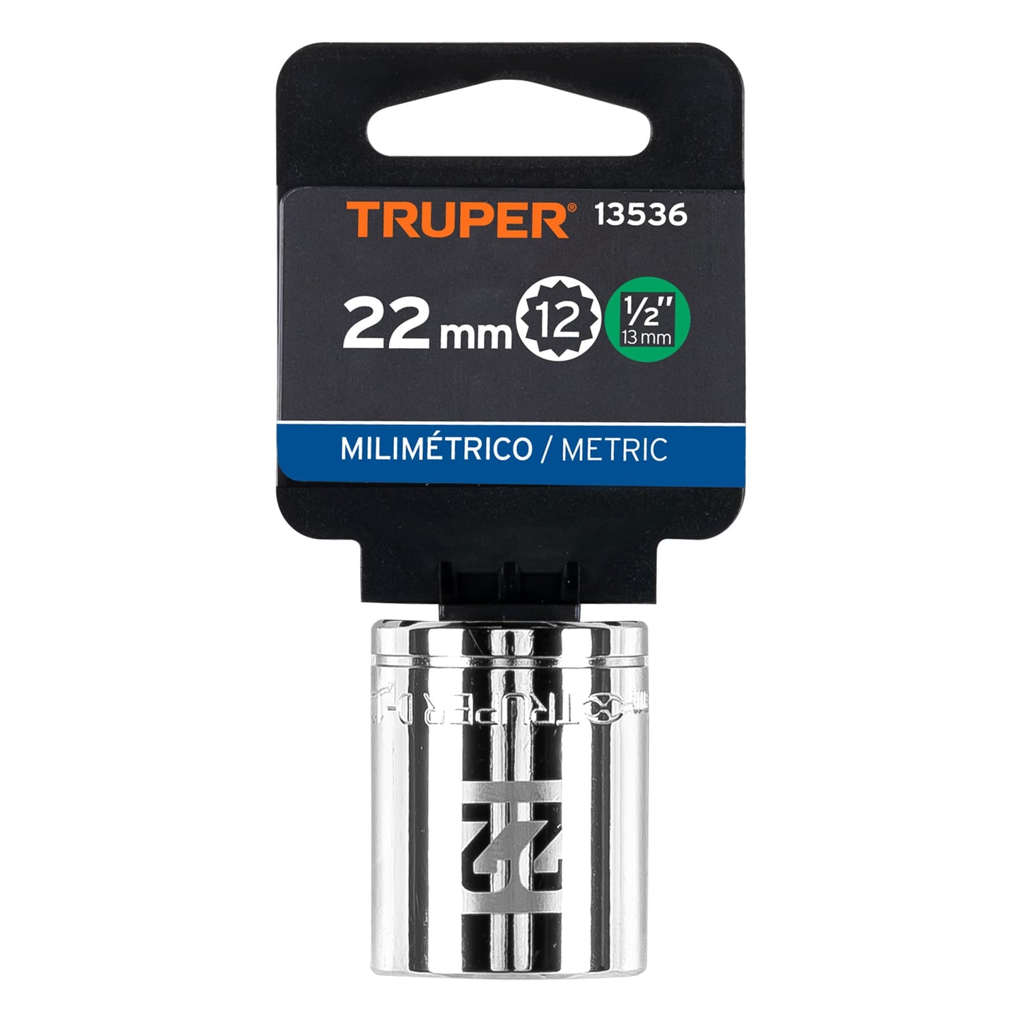Dado de 22 Mm, 12 Puntas, Cuadro 1/2", Truper