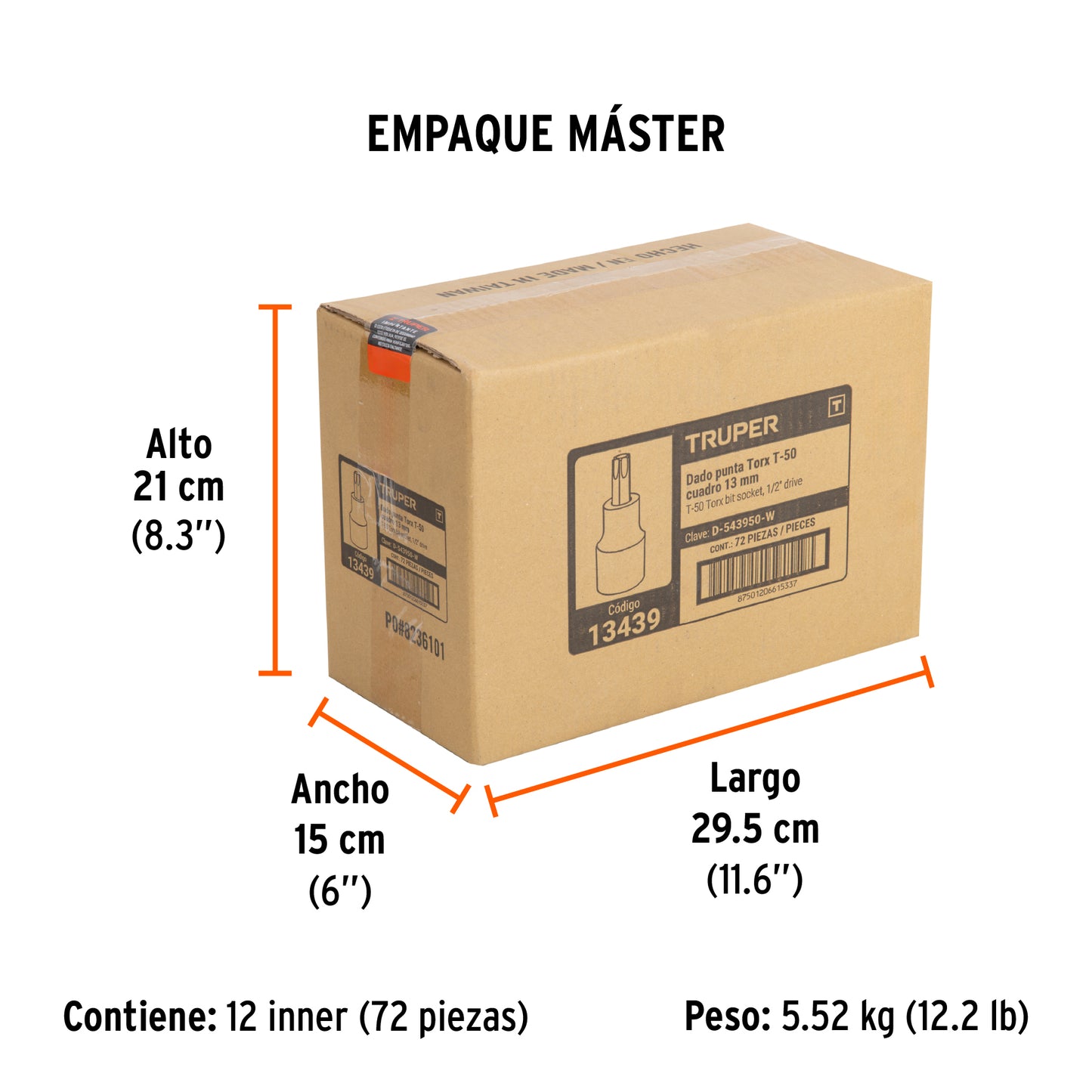 Dado Punta Torx T-50, Cuadro 1/2", Truper