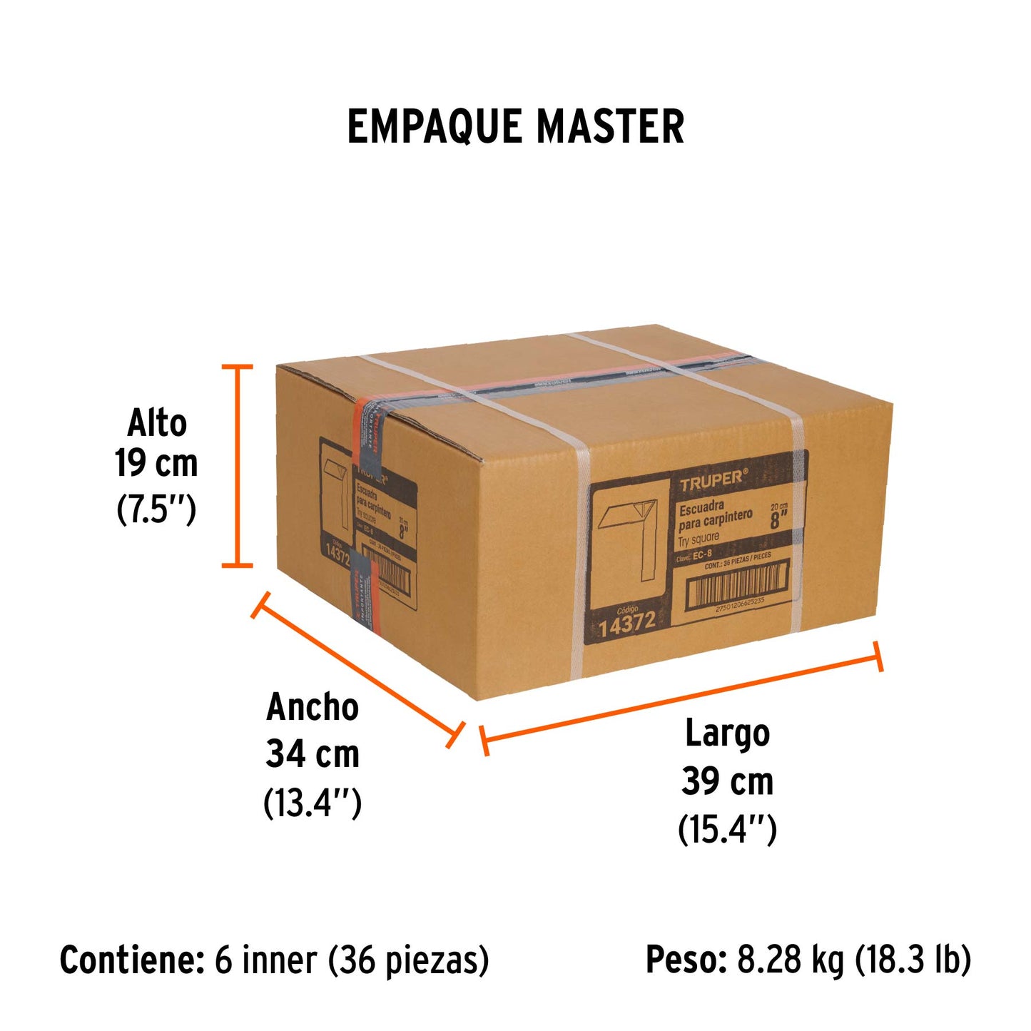 Escuadra 8" para Carpintero con Mango 100% de Aluminio