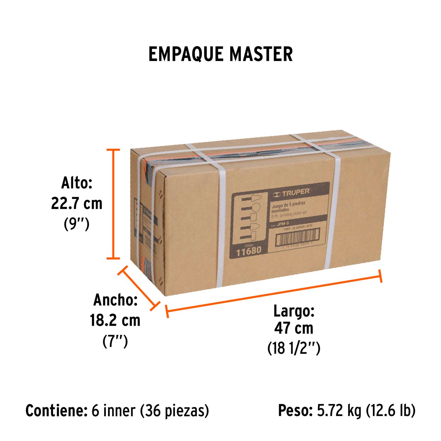 Juego de 5 Piedras Montadas Zanco 1/4", Uso General, Truper