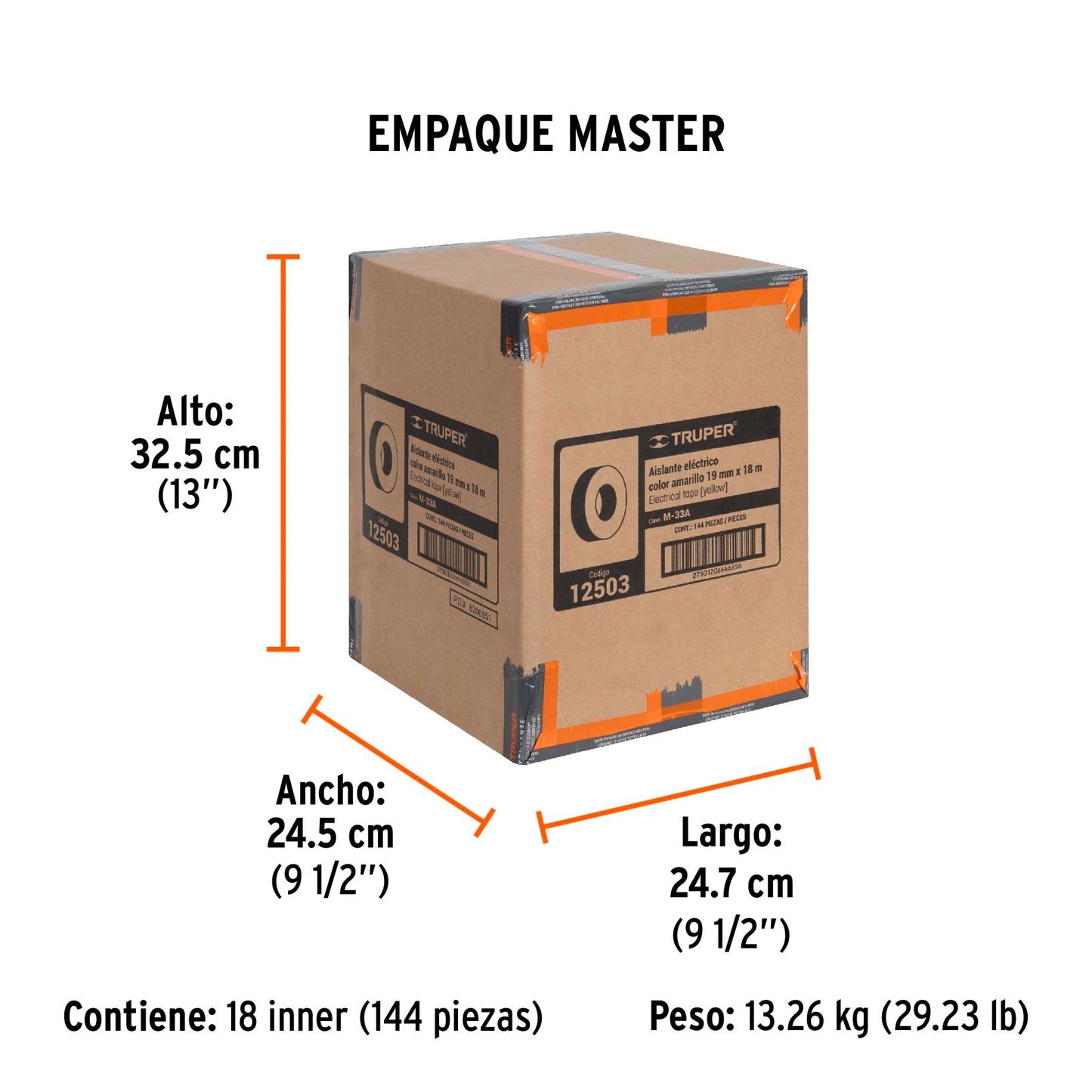 Cinta de Aislar de 18 M X 19 Mm, Amarilla, Truper