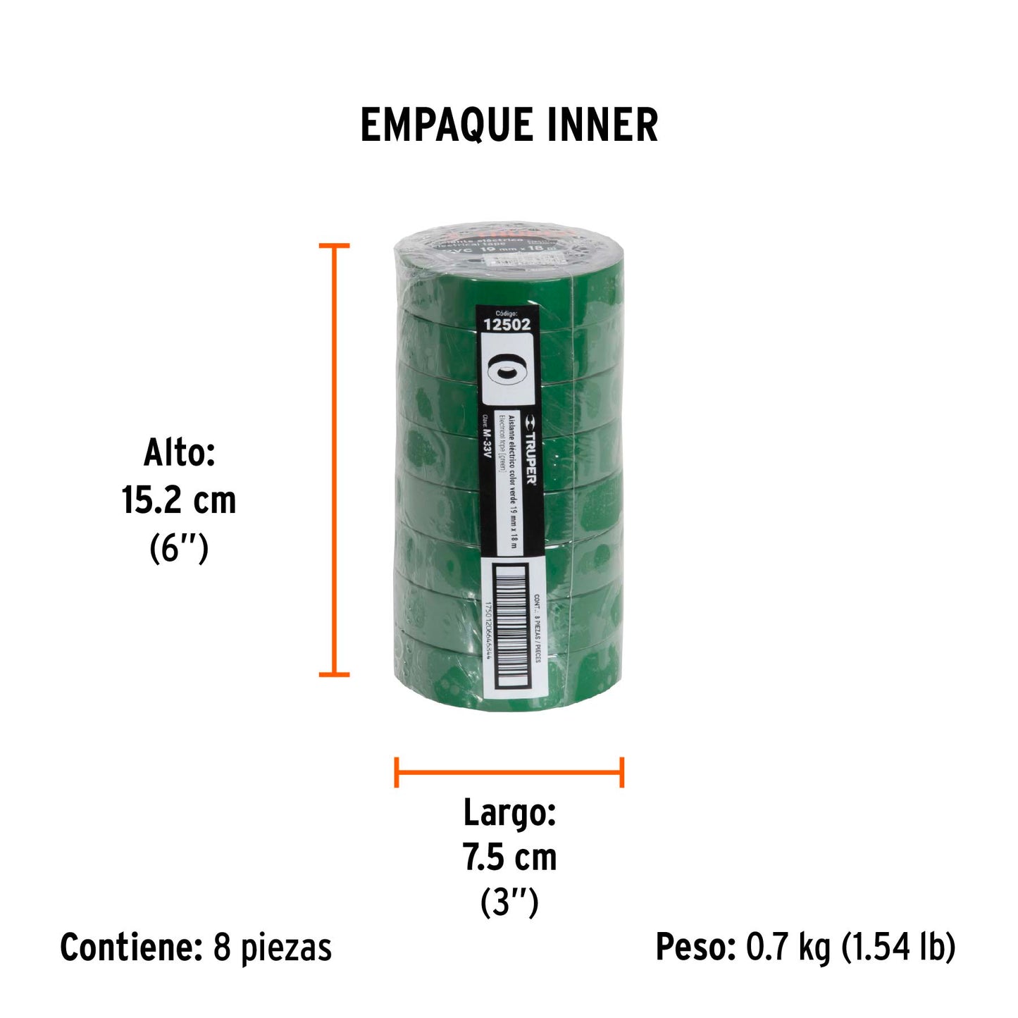 Cinta de Aislar de 18 M X 19 Mm, Verde, Truper