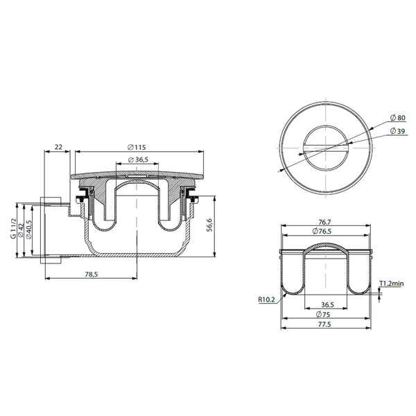 DESAGUE RECEPTACULO ACRILICO CIRCULAR C/SIFON