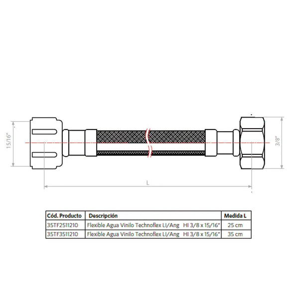 FLEXIBLE VINILO LLAVE ANGULAR 35 CM 3/8 HIX 15/16 HI