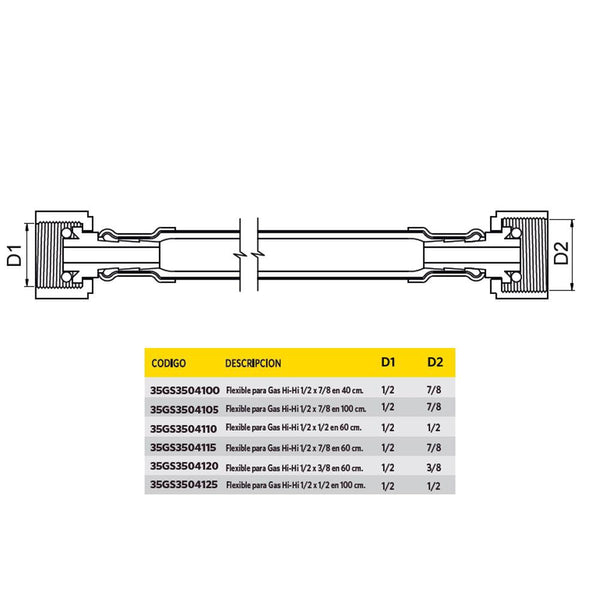 FLEXIBLE GAS HI HI 1/2 X 1/2 LARGO 100CM