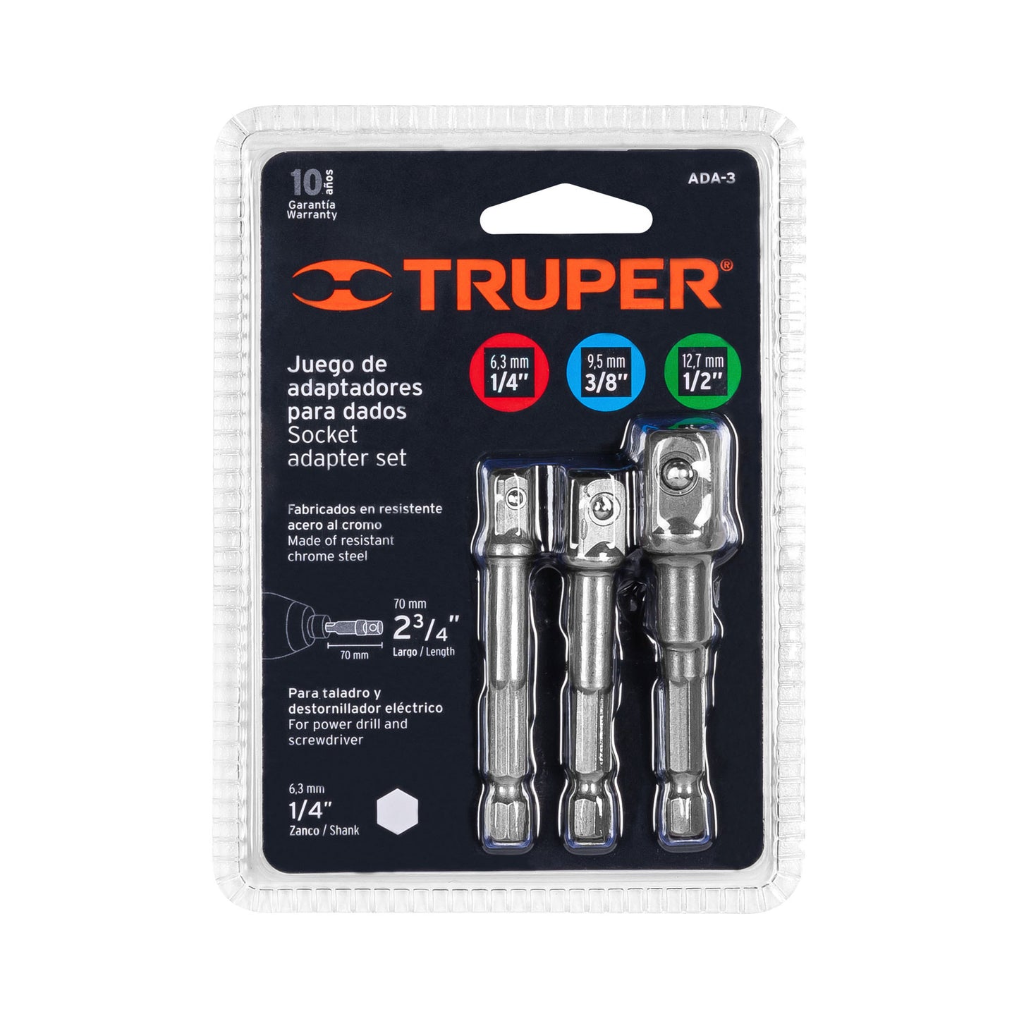 Juego de 3 Adaptadores para Dados de 1/4", 3/8" y 1/2"