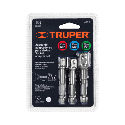 Juego de 3 Adaptadores para Dados de 1/4", 3/8" y 1/2"