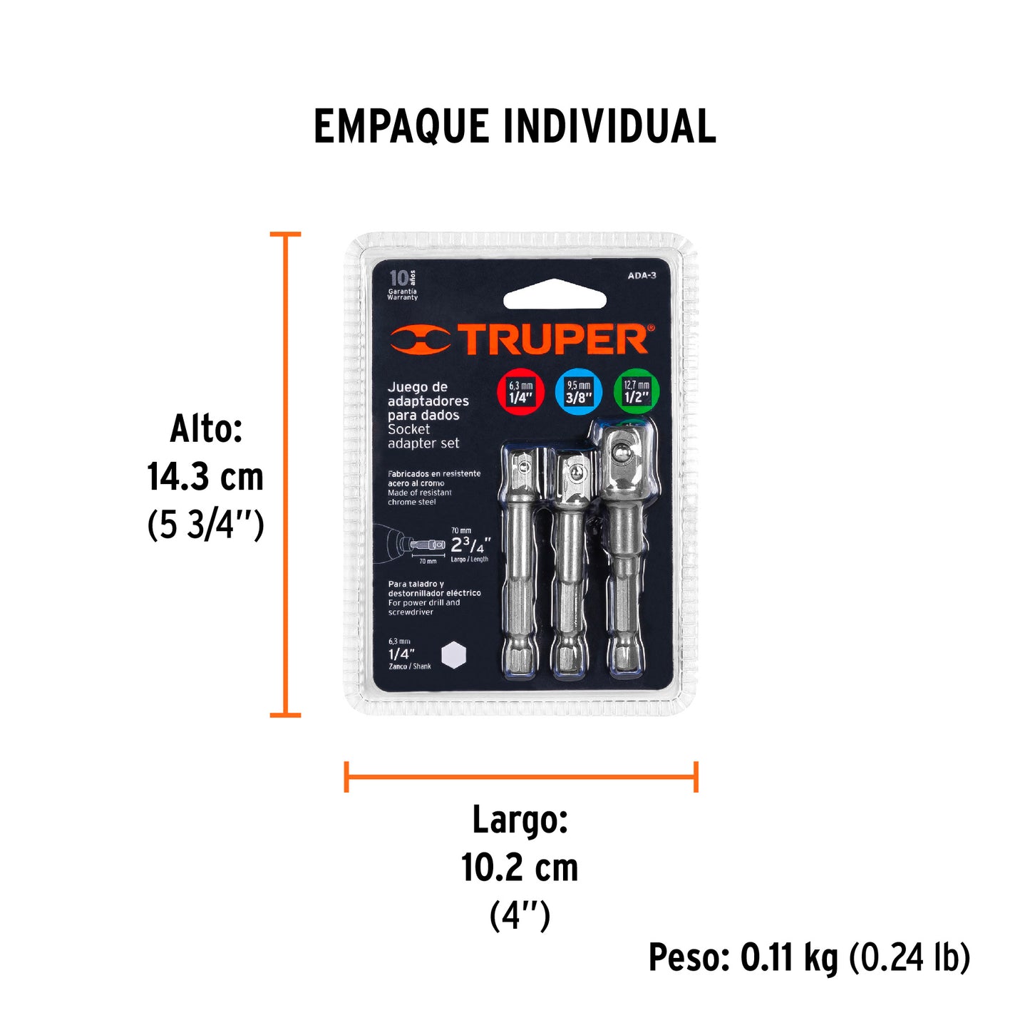 Juego de 3 Adaptadores para Dados de 1/4", 3/8" y 1/2"