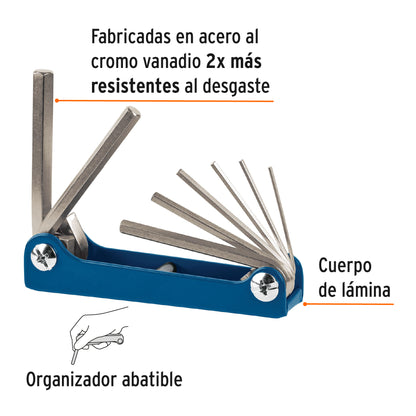Juego de 8 Llaves Hexagonales Mm, Tipo Navaja, Truper