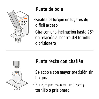 Juego de 7 Llaves Hexagonales Std Largas, Punta de Bola