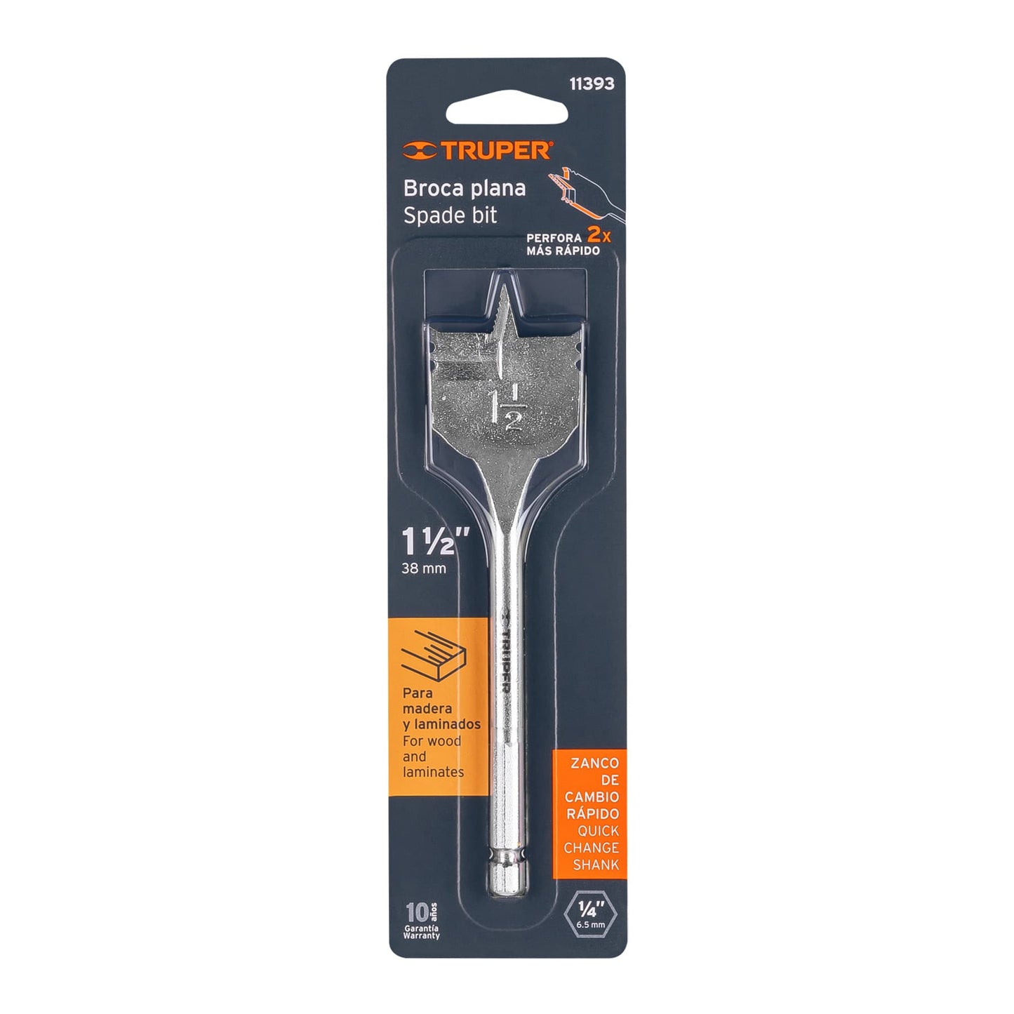 Broca Plana de Manita 1-1/2" para Madera, Truper
