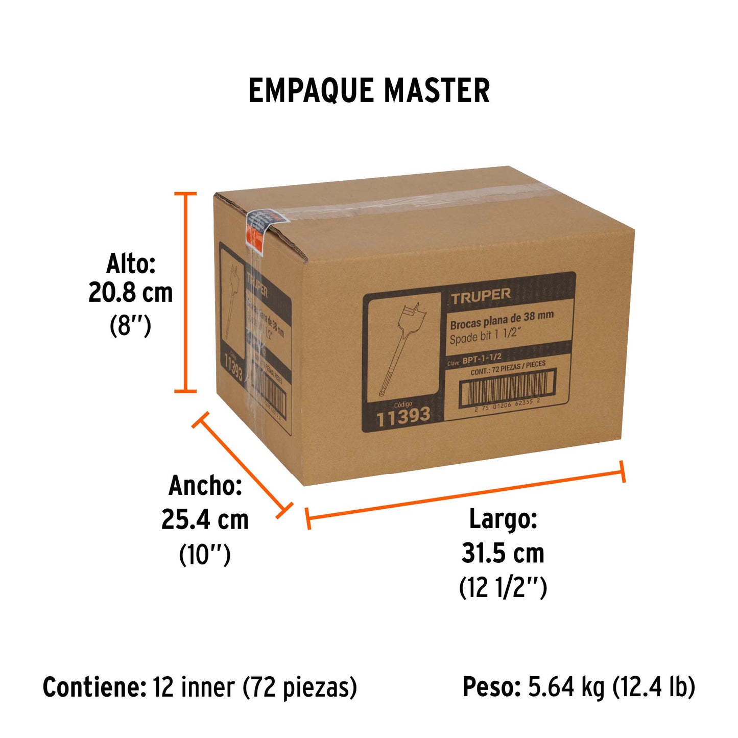 Broca Plana de Manita 1-1/2" para Madera, Truper
