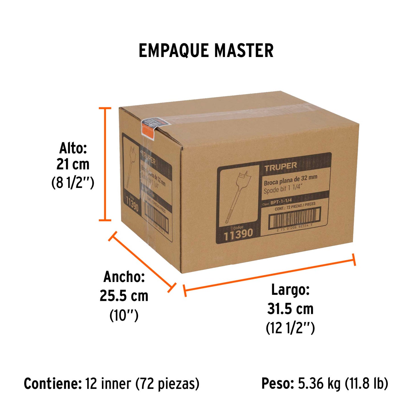 Broca Plana de Manita 1-1/4" para Madera, Truper