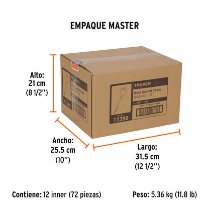 Broca Plana de Manita 1-1/4" para Madera, Truper