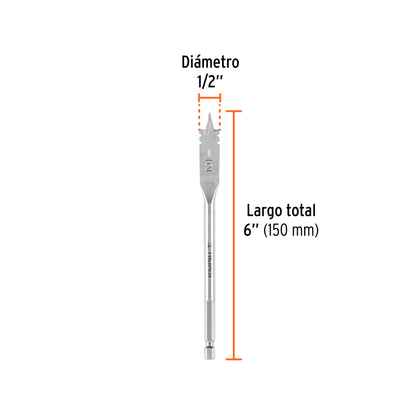 Broca Plana de Manita 1/2" para Madera, Truper