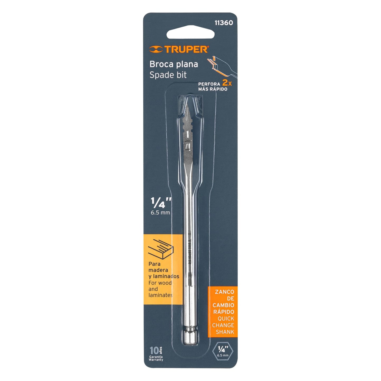 Broca Plana de Manita 1/4" para Madera, Truper