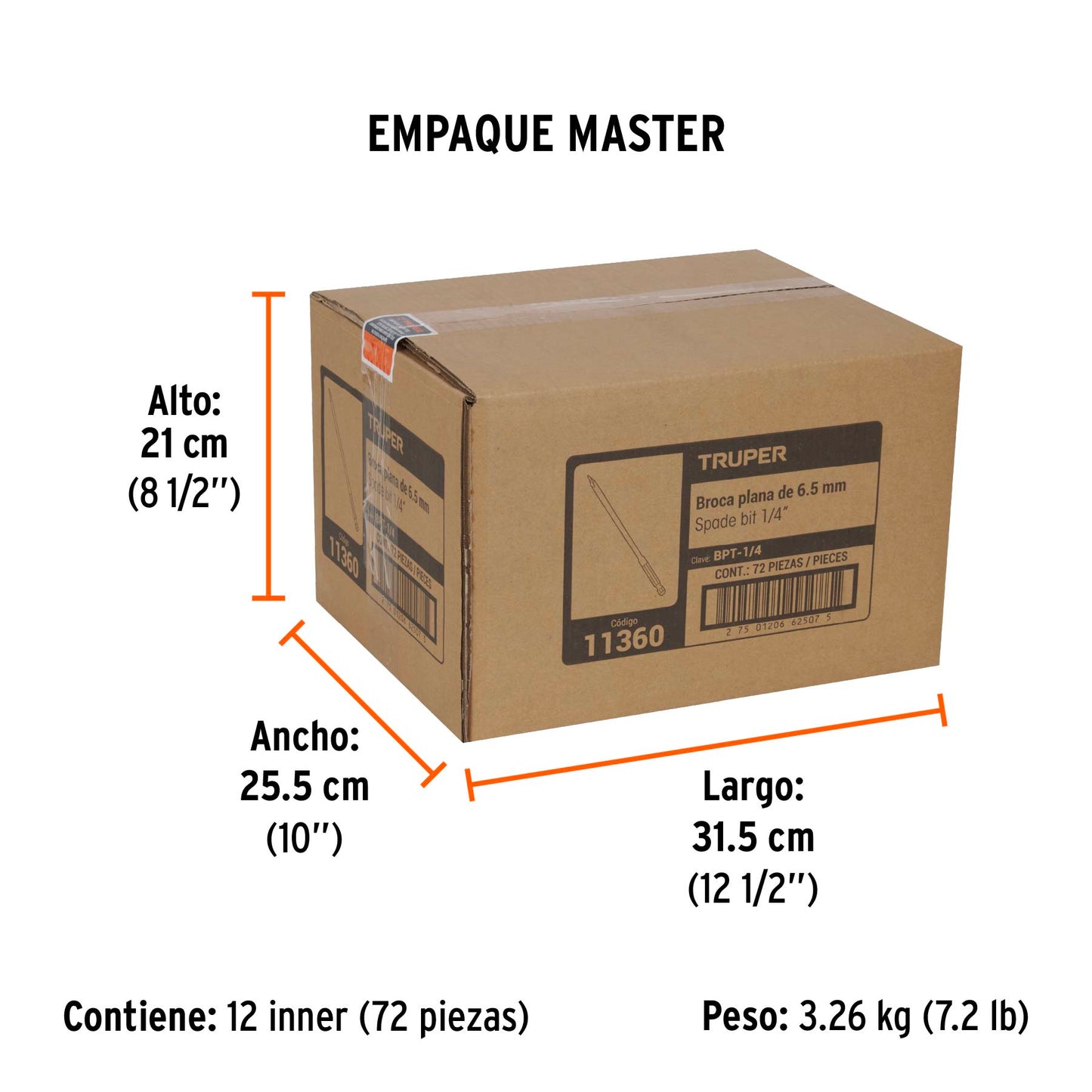 Broca Plana de Manita 1/4" para Madera, Truper