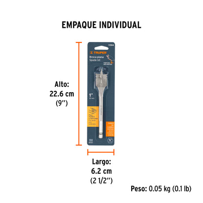 Broca Plana de Manita 1" para Madera, Truper
