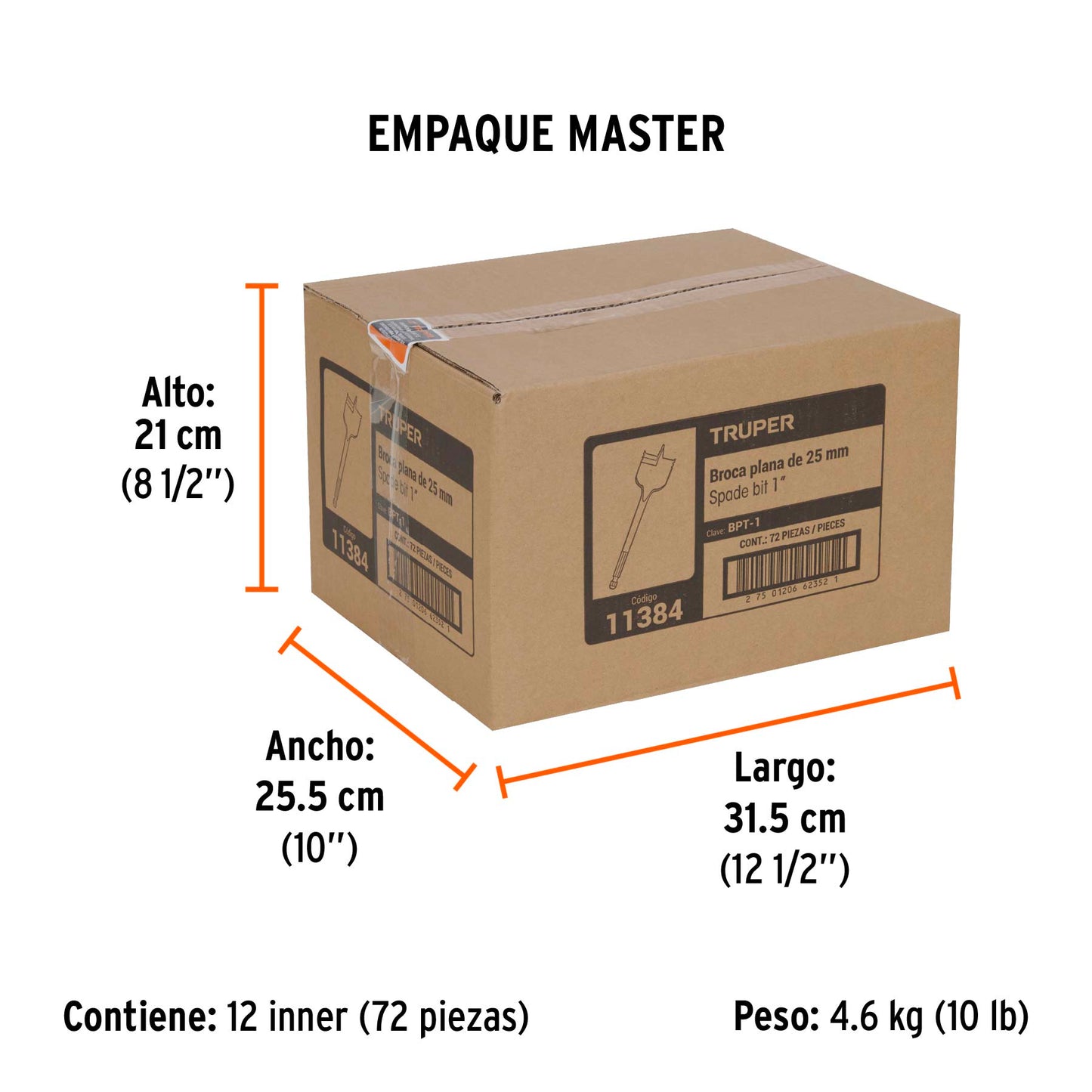 Broca Plana de Manita 1" para Madera, Truper