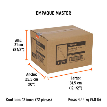 Broca Plana de Manita 3/4" para Madera, Truper