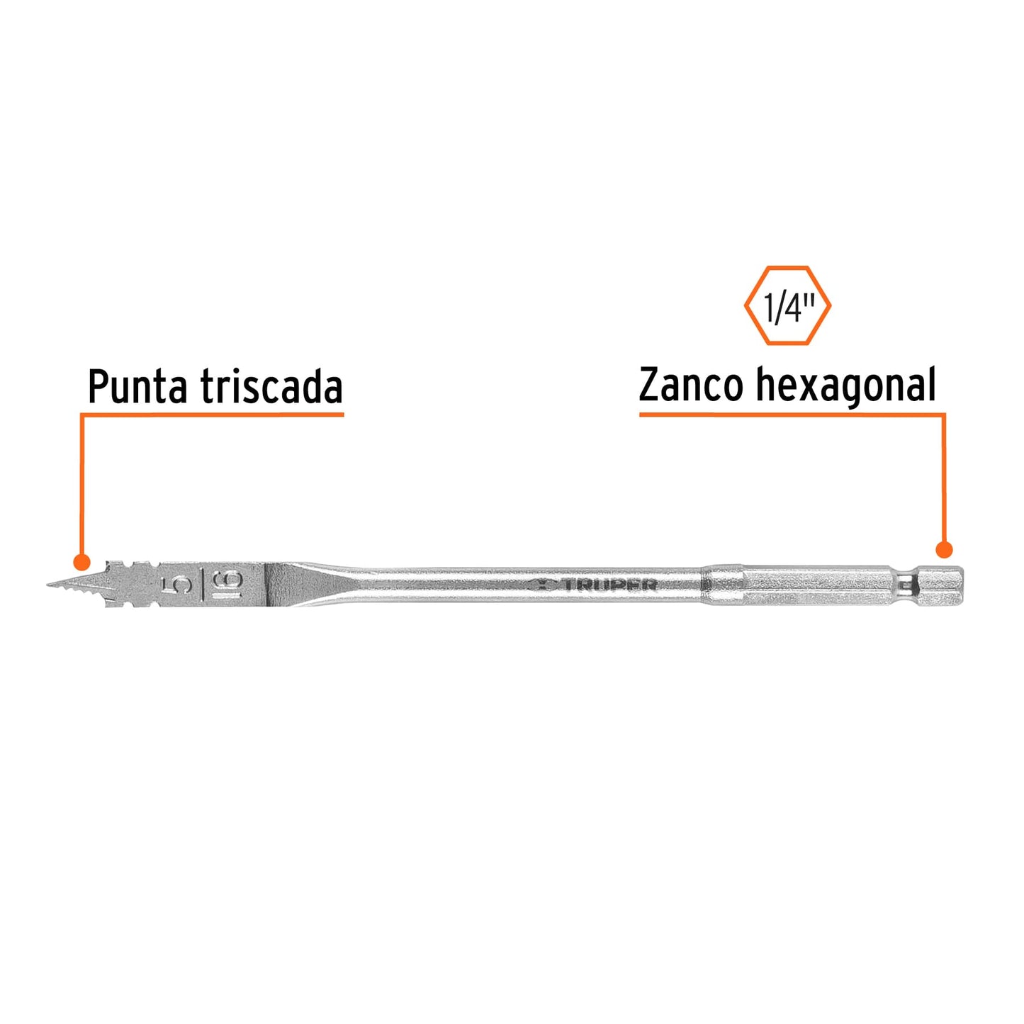 Broca Plana de Manita 5/16" para Madera, Truper