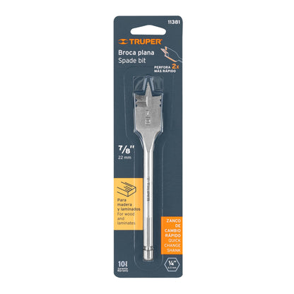 Broca Plana de Manita 7/8" para Madera, Truper