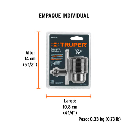 Broquero 1/2" con Llave, Cuerpo Moleteado, Truper