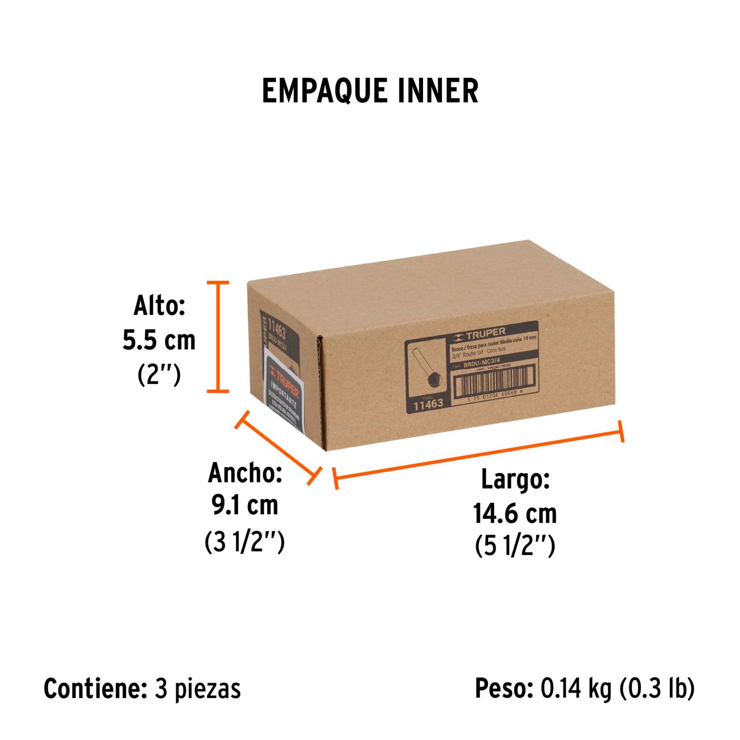Broca para Router, Media Caña, 3/4", Truper
