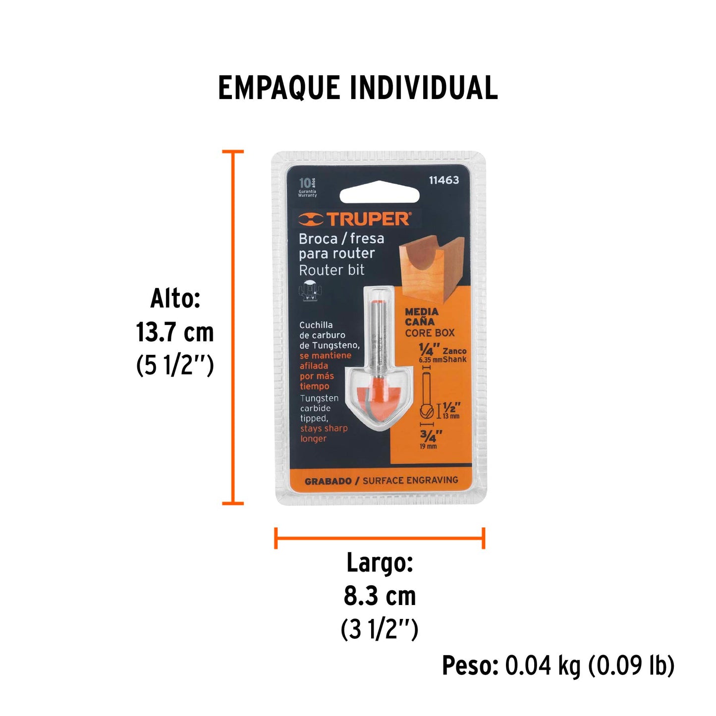 Broca para Router, Media Caña, 3/4", Truper