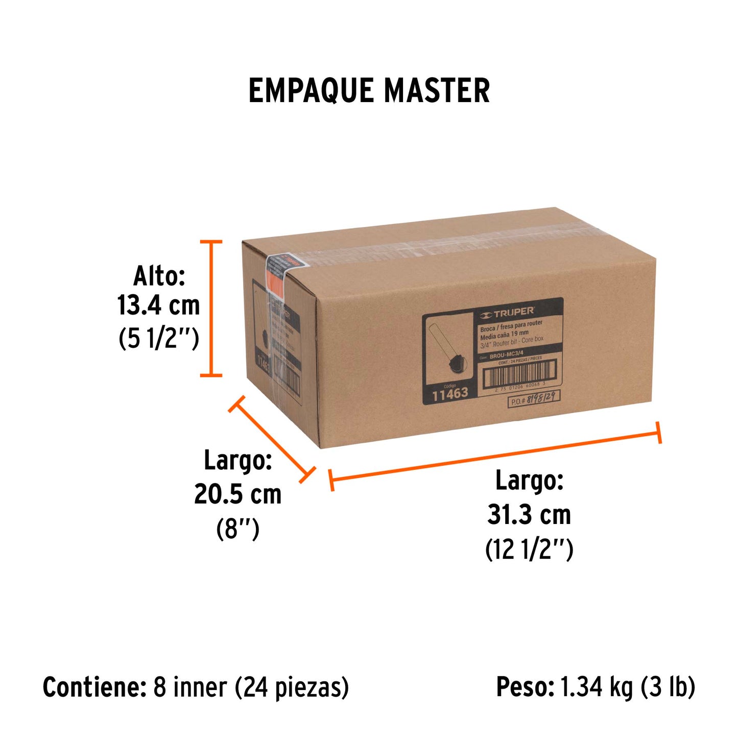 Broca para Router, Media Caña, 3/4", Truper