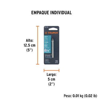 Broca para Vidrio y Azulejo de 1/4", Truper