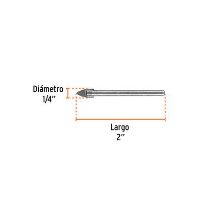 Broca para Vidrio y Azulejo de 1/4", Truper
