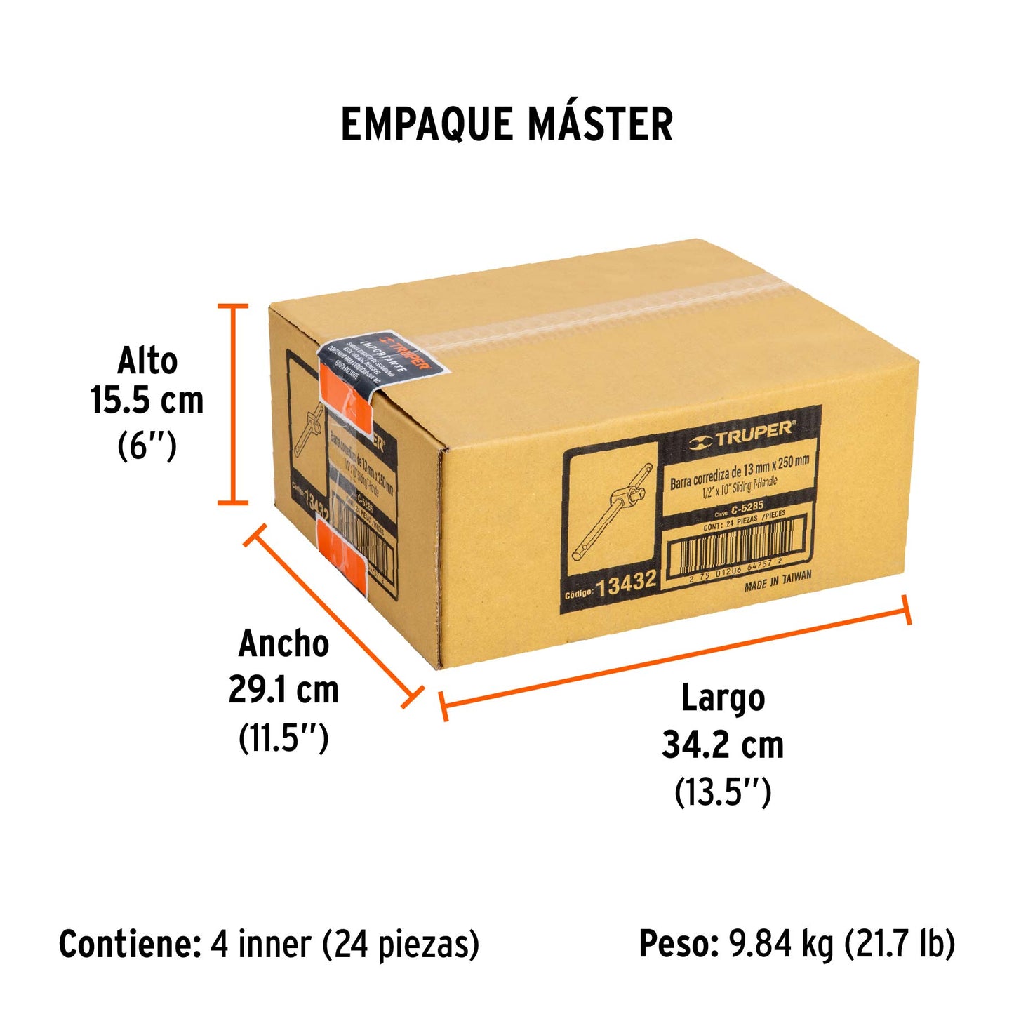 Barra Corrediza para Dados Cuadro 1/2", Truper