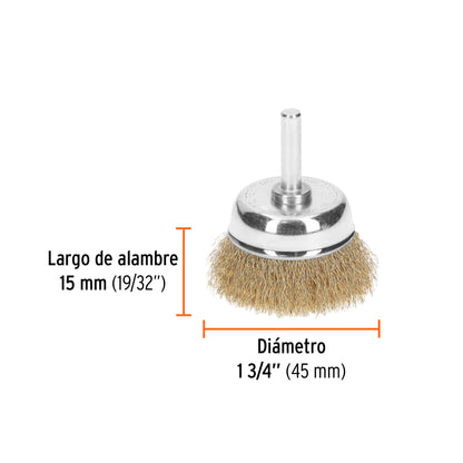 Carda de Copa 1-3/4" Alambre Fino para Taladro, Truper