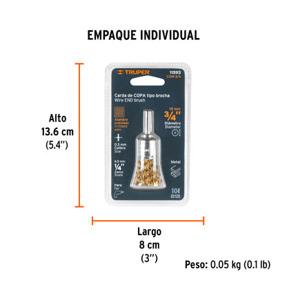 Carda Tipo Brocha 3/4" Alambre Grueso para Taladro, Truper