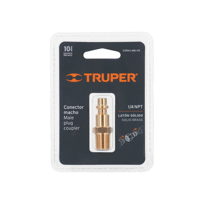 Conector Rápido de Latón, Macho, Cuerda 1/4" Npt, Truper
