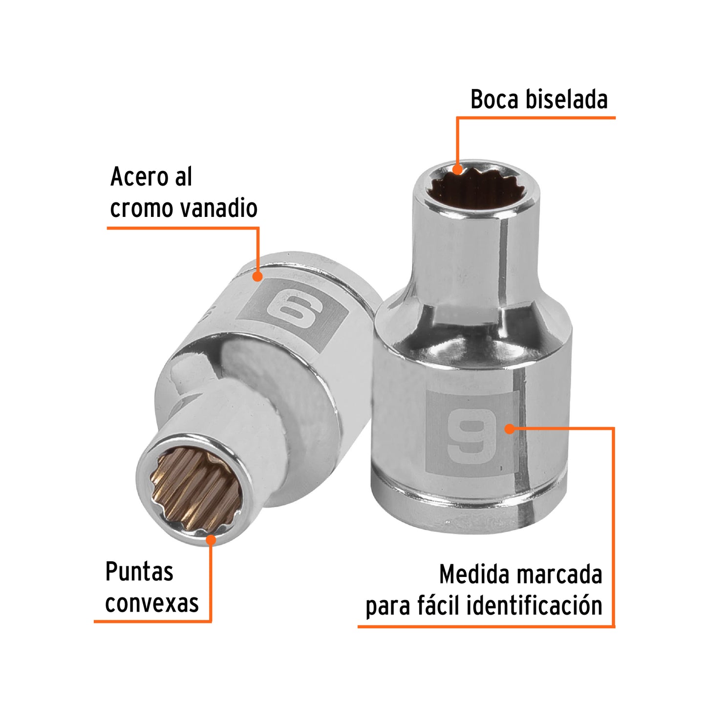 Dado de 9 Mm, 12 Puntas, Cuadro 1/2", Truper