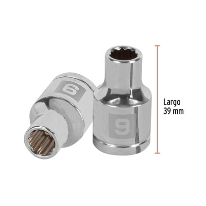 Dado de 9 Mm, 12 Puntas, Cuadro 1/2", Truper
