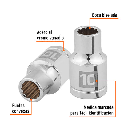 Dado de 10 Mm, 12 Puntas, Cuadro 1/2", Truper