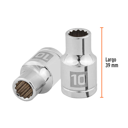 Dado de 10 Mm, 12 Puntas, Cuadro 1/2", Truper