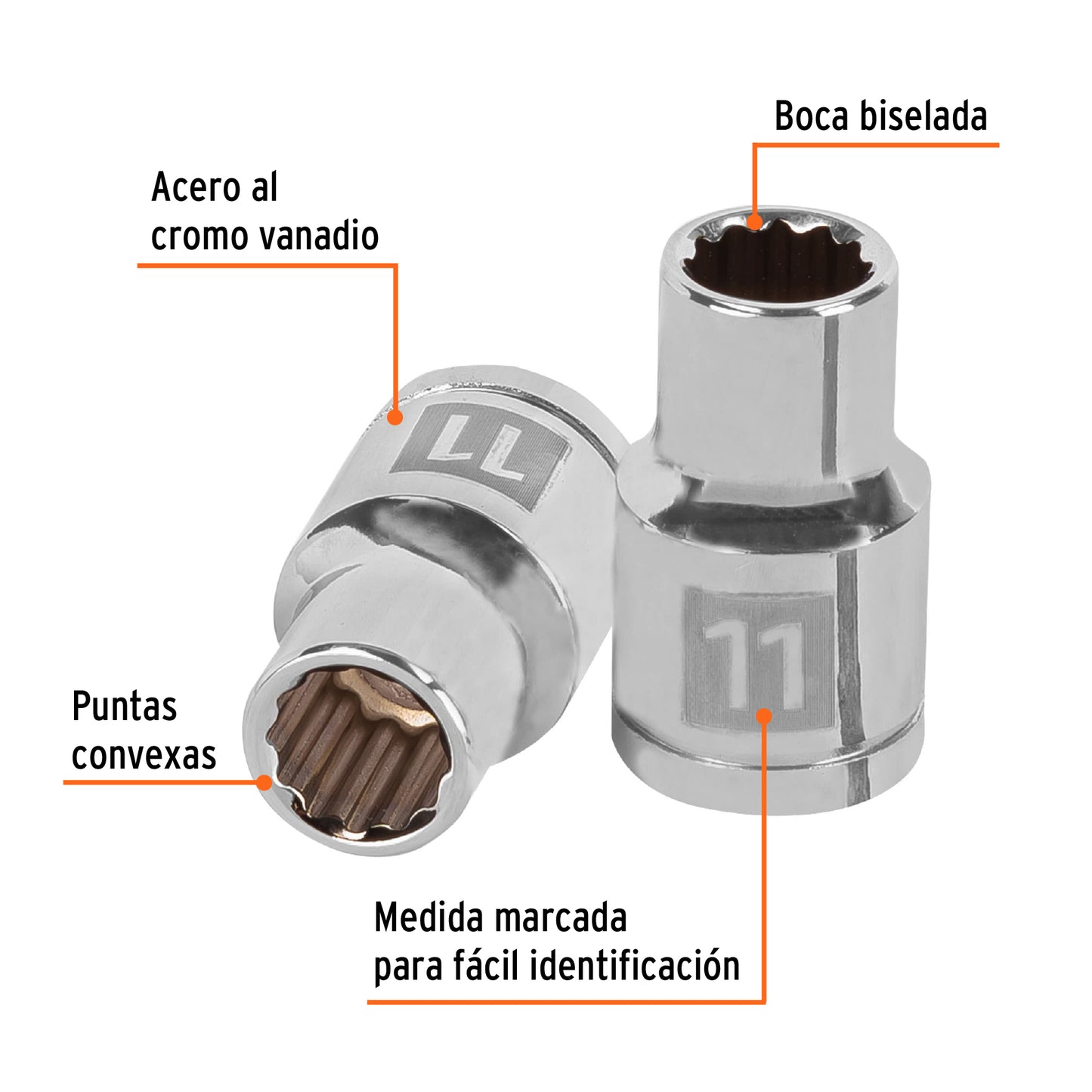 Dado de 11 Mm, 12 Puntas, Cuadro 1/2", Truper