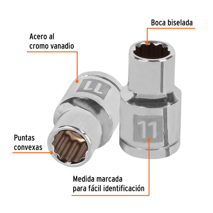 Dado de 11 Mm, 12 Puntas, Cuadro 1/2", Truper