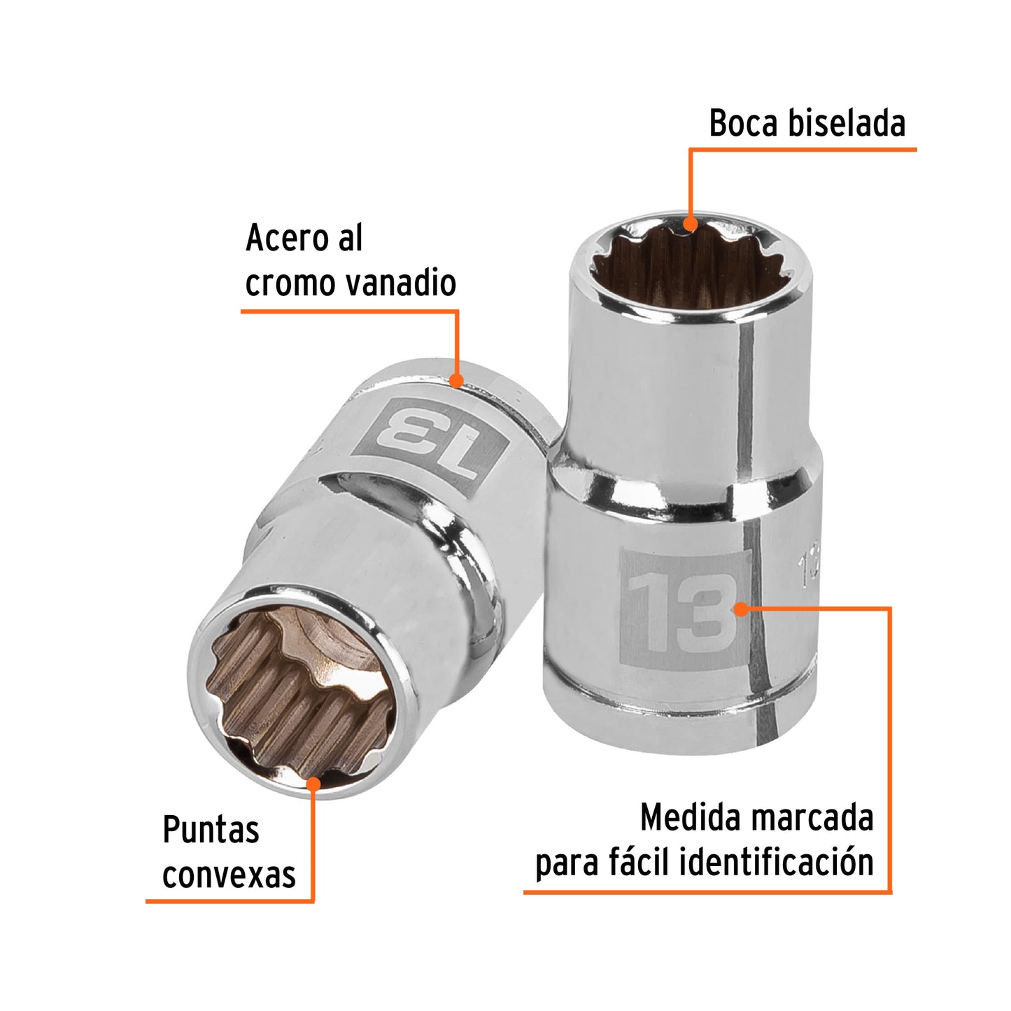 Dado de 13 Mm, 12 Puntas, Cuadro 1/2", Truper