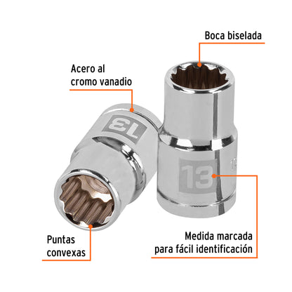 Dado de 13 Mm, 12 Puntas, Cuadro 1/2", Truper
